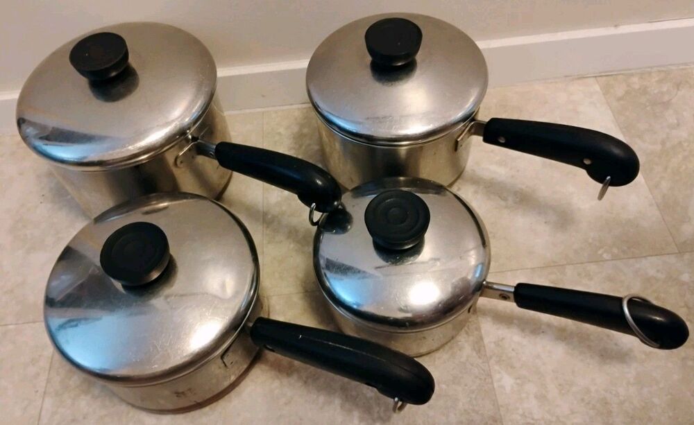 Vtg Revere Ware Copper Bottom Cookware Lot 4 Pans Lids 2Qt 3/4Qt Riverside CA